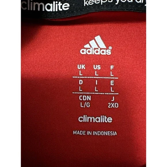 Adidas Climalite Shirt Mens Large Red Soccer Training Jersey 3 Stripe 8 Top - Picture 7 of 12